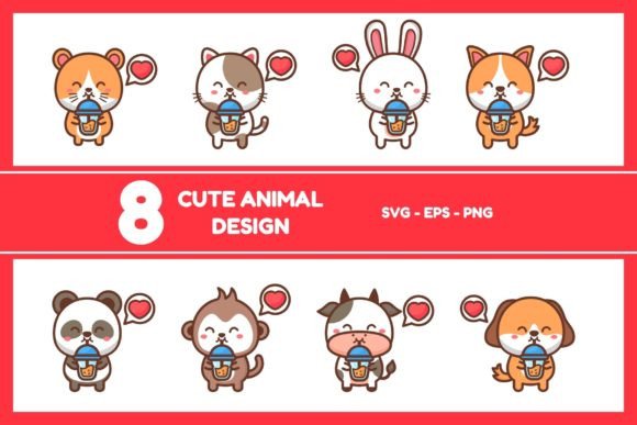 Adorable Branding: The Cute Animal Drink Bubble Tea Vector Set