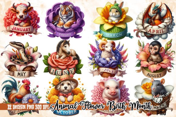 Animal Flower Birth Month Clipart PNG: A Designer's Toolkit