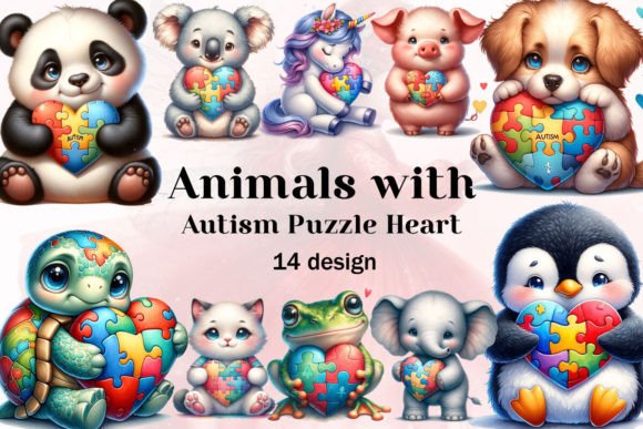 Animal with Autism Puzzle Heart Clipart: A Creative Resource for Inclusive Design