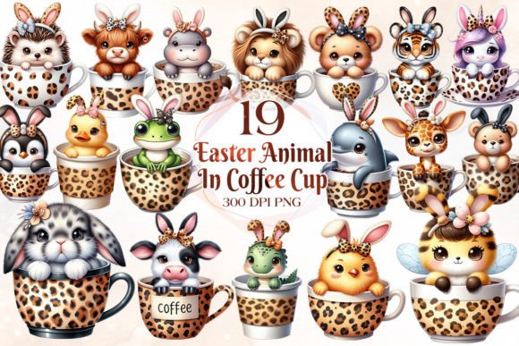 Easter Animal in Coffee Cup Clipart: Delightful PNGs for Your Projects