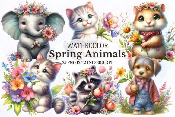 Enchanting Watercolor Spring Animal Sublimation Designs