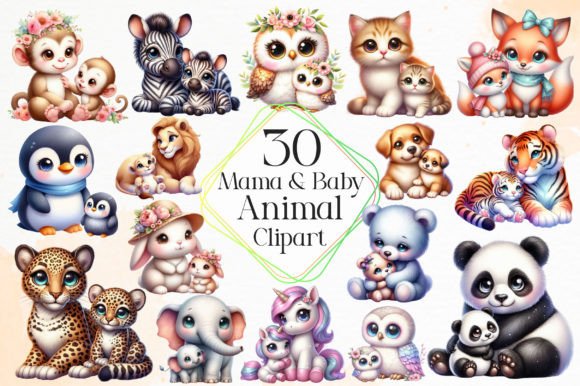 Mama and Baby Animal Sublimation Clipart for Heartfelt Designs
