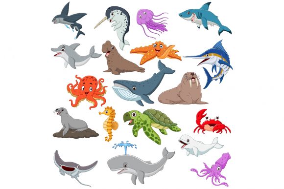 Set of Nineteen Cartoon Ocean Animal: A Versatile Clipart Collection