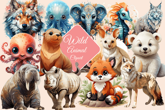 Wild Animal Clipart Set: Vibrant Graphics for Your Creative Projects